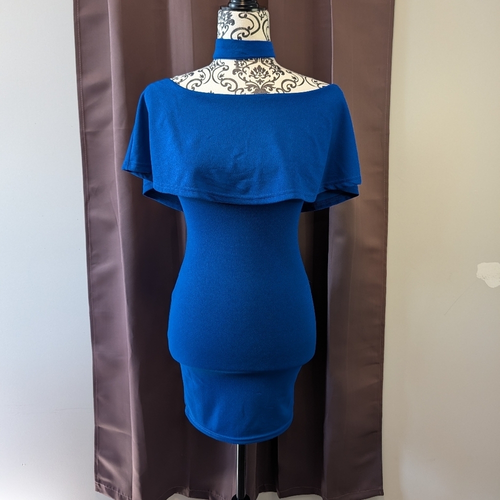 🖤 Elegant Blue Off-Shoulder Collar Dress